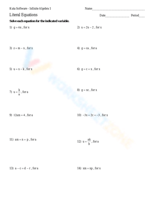 Free Printable Solving Literal Equations Worksheets