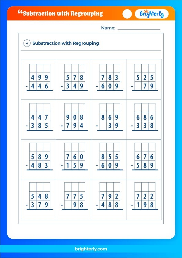 Free Printable Subtraction With Regrouping Worksheets PDFs Brighterly