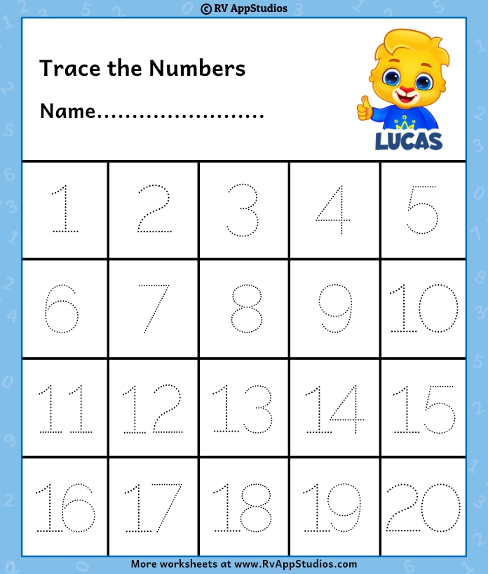 Free Printable Worksheets For Kids Tracing Numbers 1 20 Worksheets Free Printable Worksheets For Kids Tracing Numbers 1 20 Worksheets