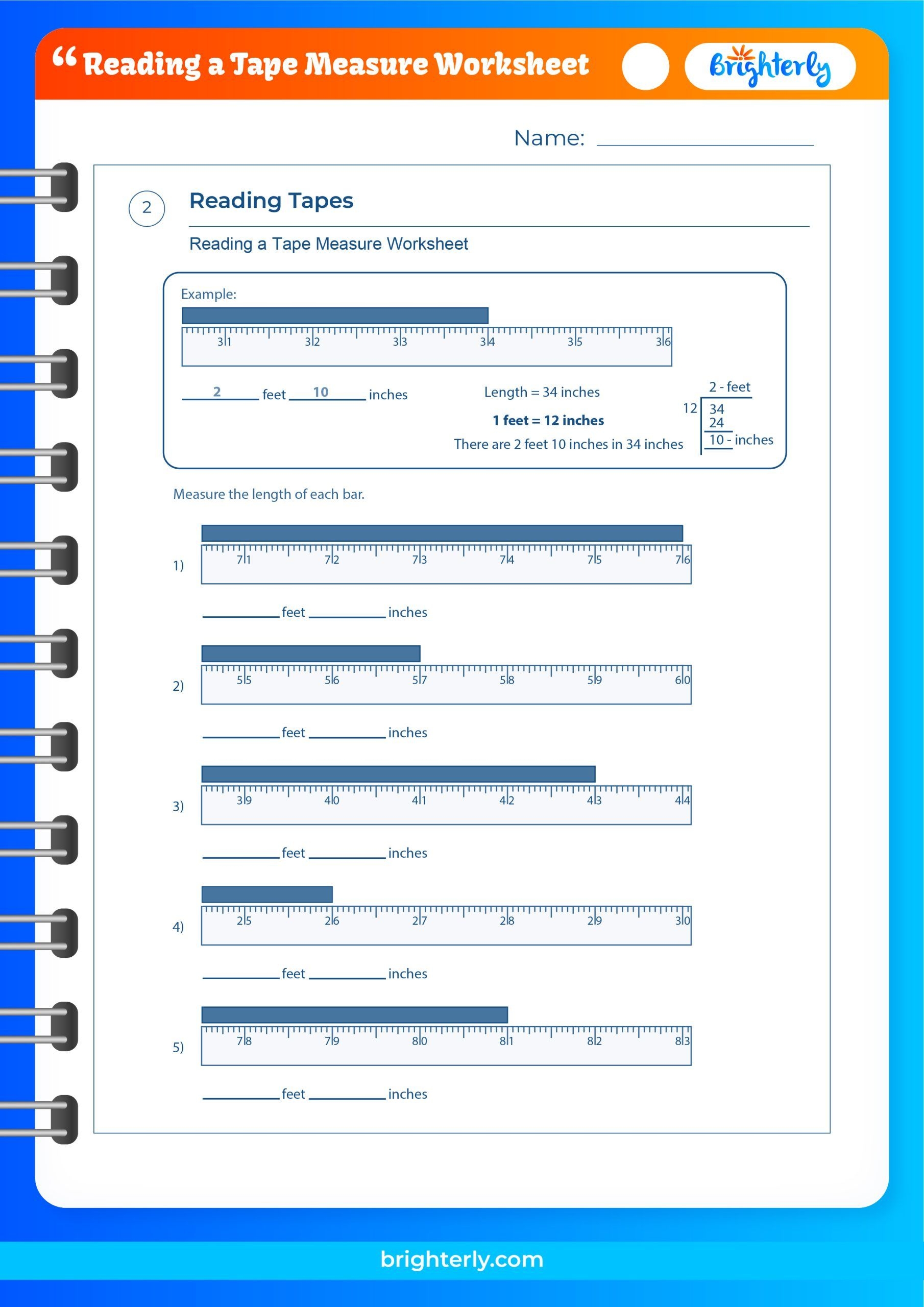 read a tape measure worksheet