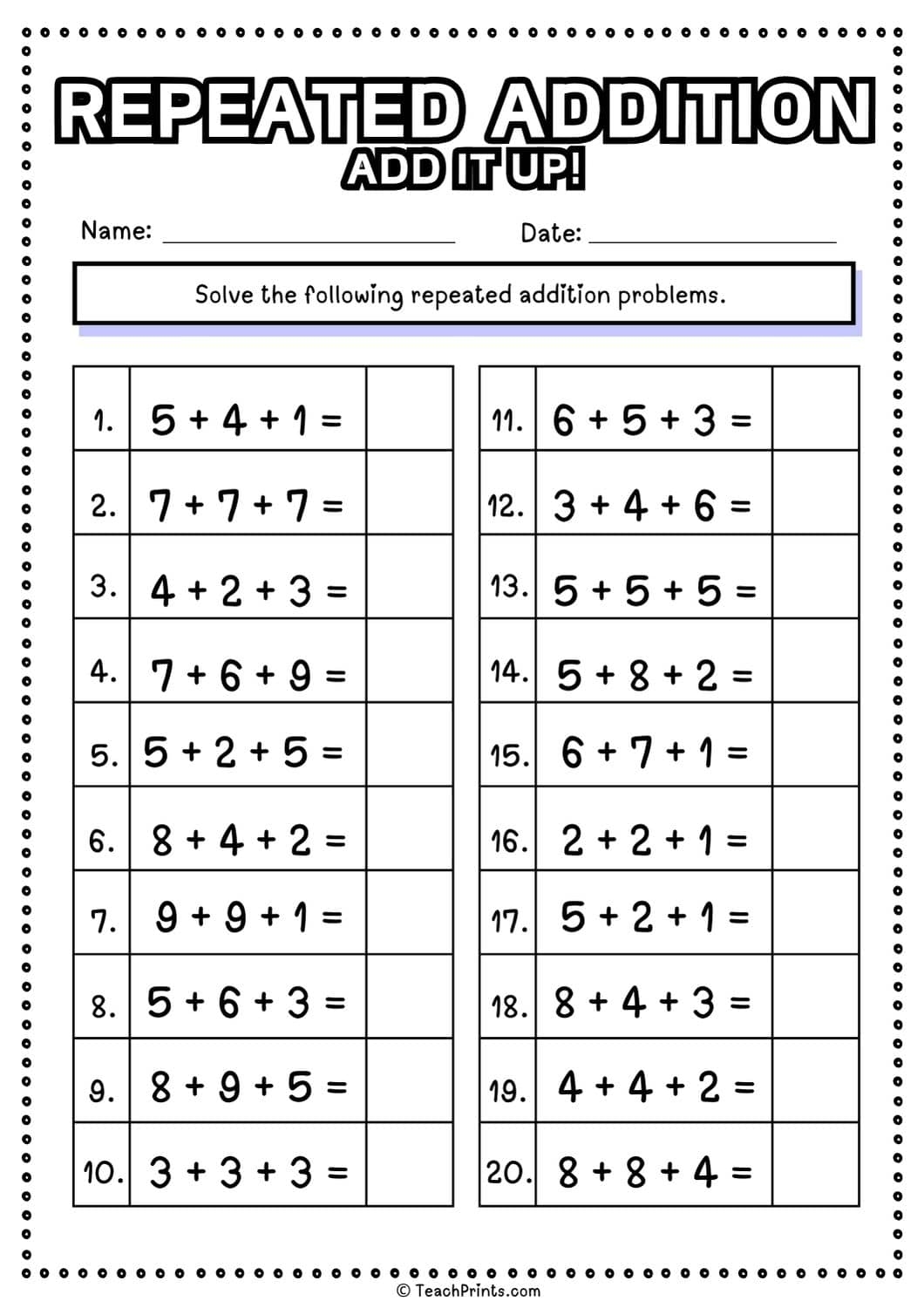 Free Repeated Addition Worksheets Teach Prints Free Repeated Addition Worksheets Teach Prints