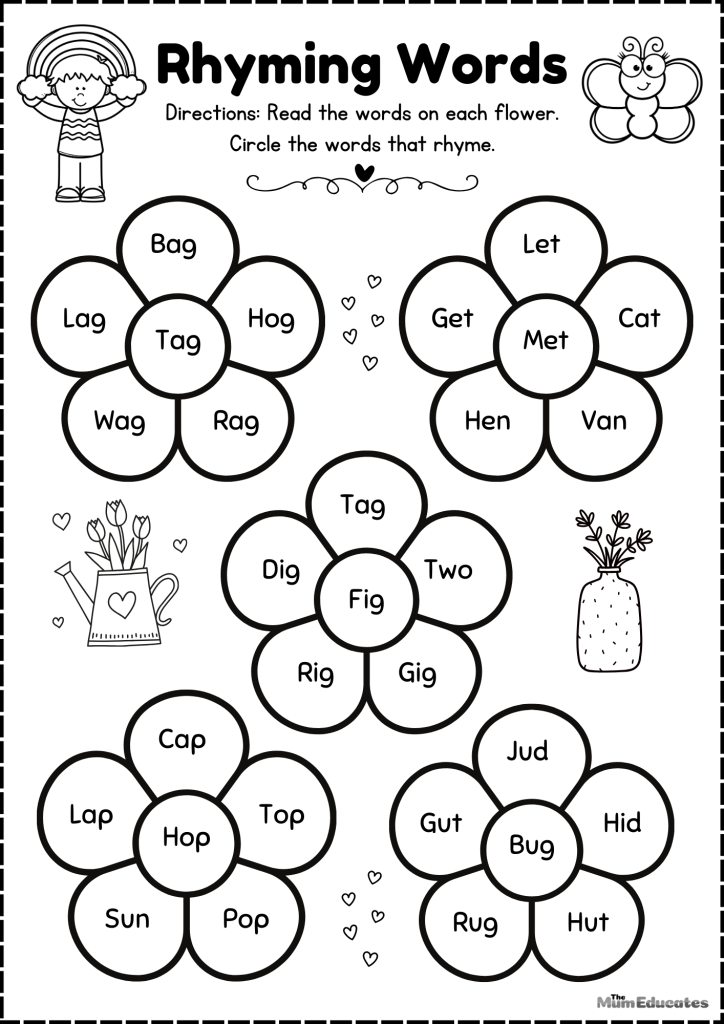 Free Rhyming Words Worksheets The Mum Educates Free Rhyming Words Worksheets The Mum Educates