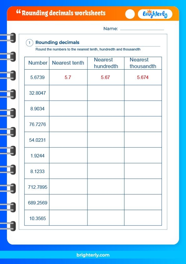 rounding decimals worksheet