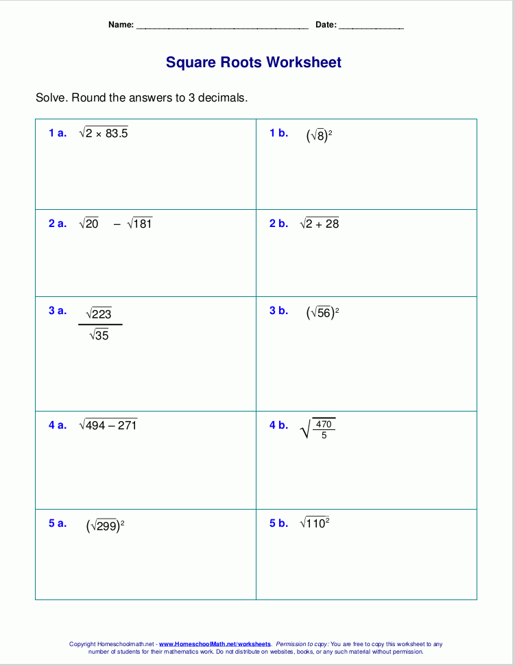 Free Square Root Worksheets PDF And Html Free Square Root Worksheets PDF And Html