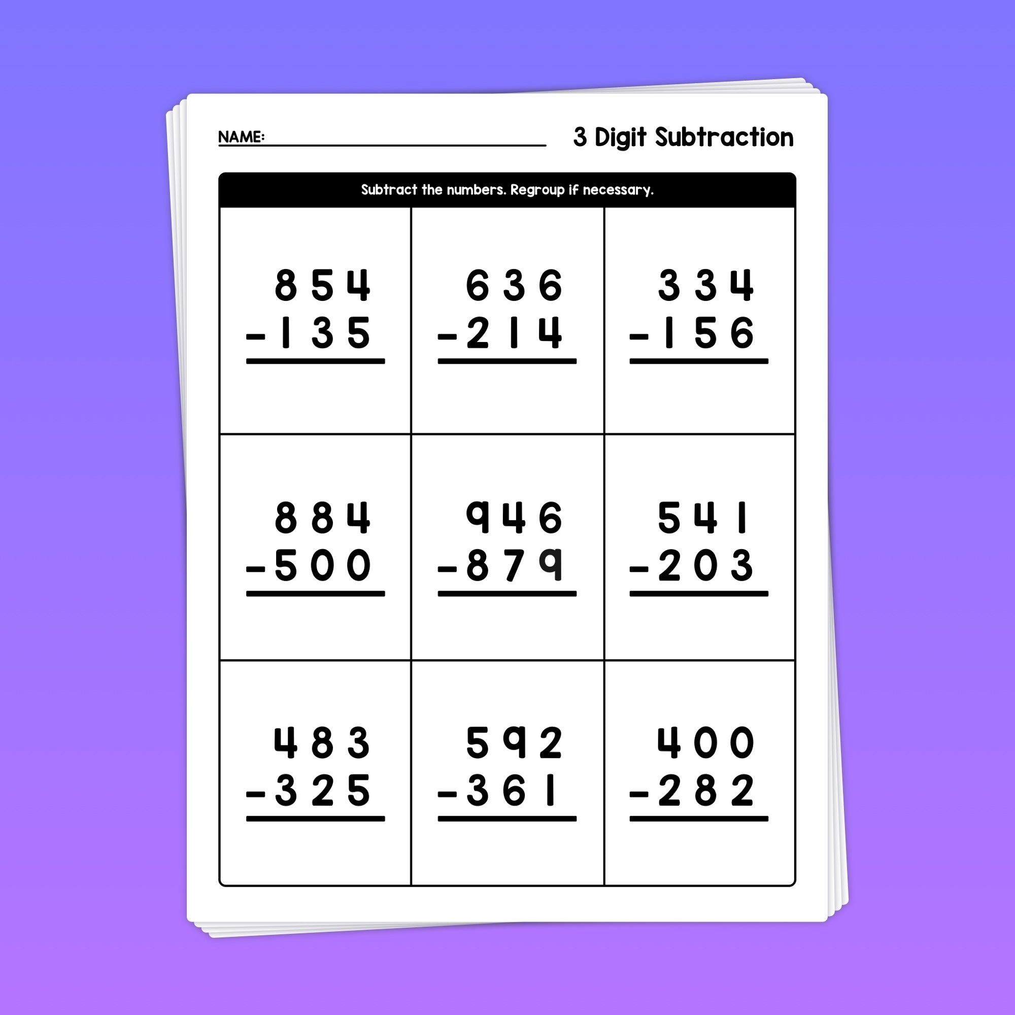 Free Subtraction Worksheet With Regrouping Three Digit Download Free 