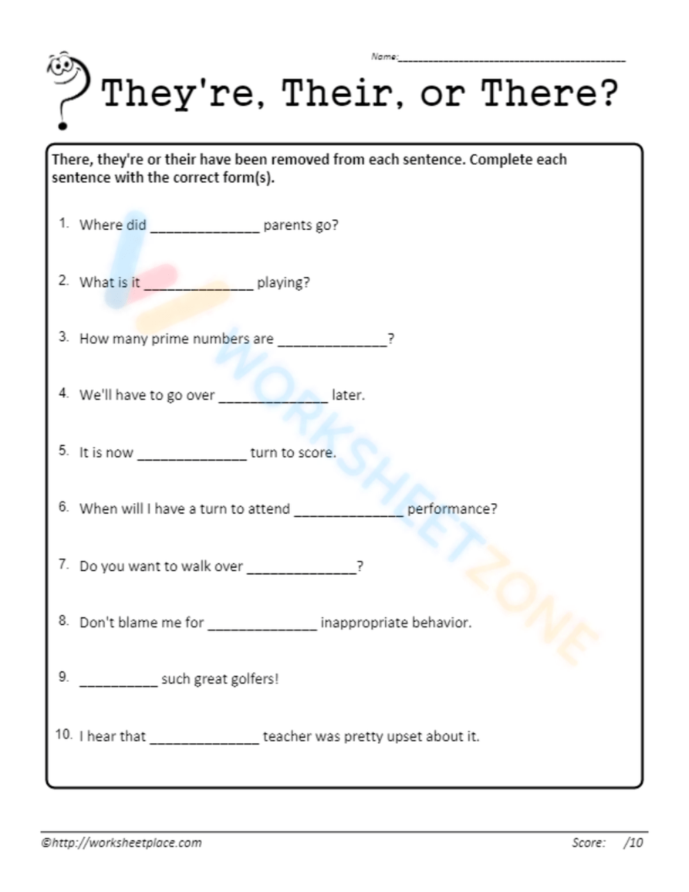 worksheet there their they're