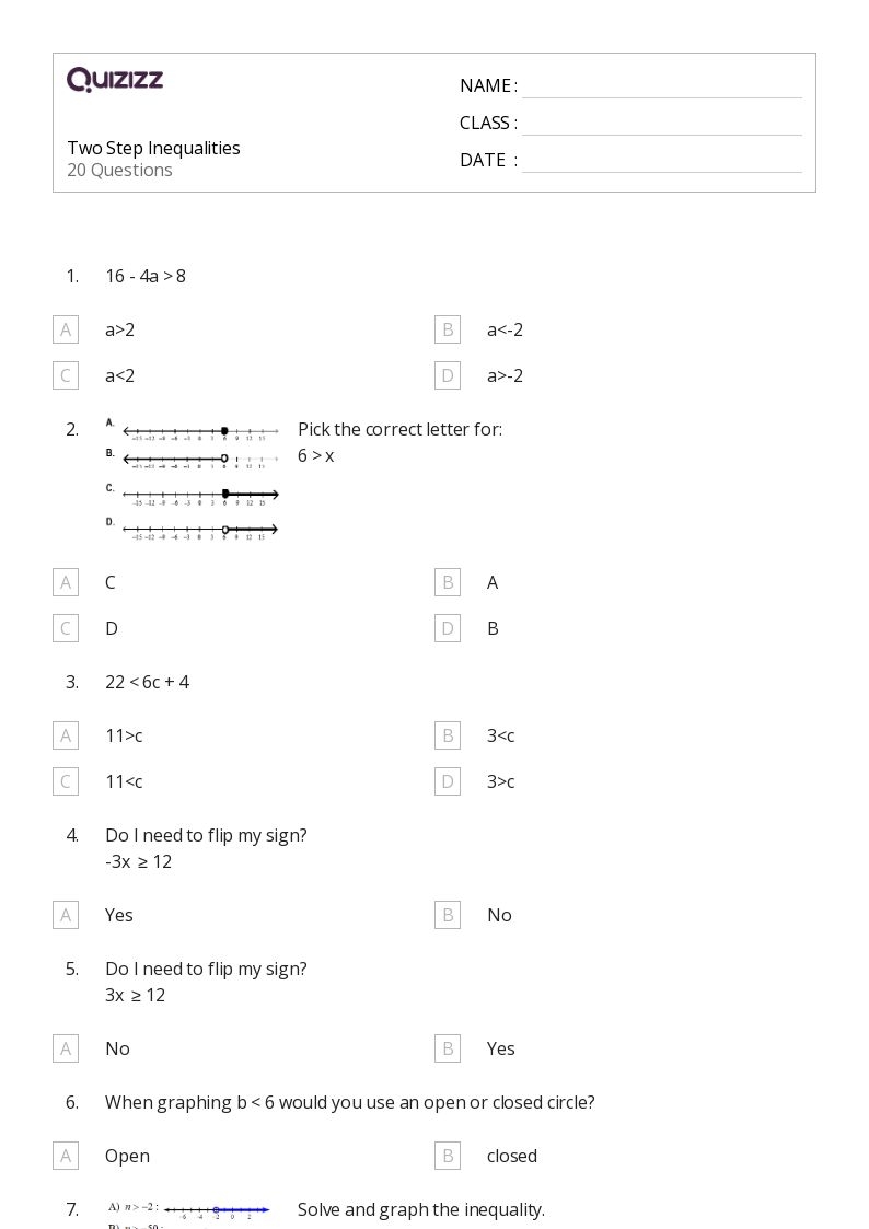 Free Two Step Inequalities Worksheet Download Free Two Step 