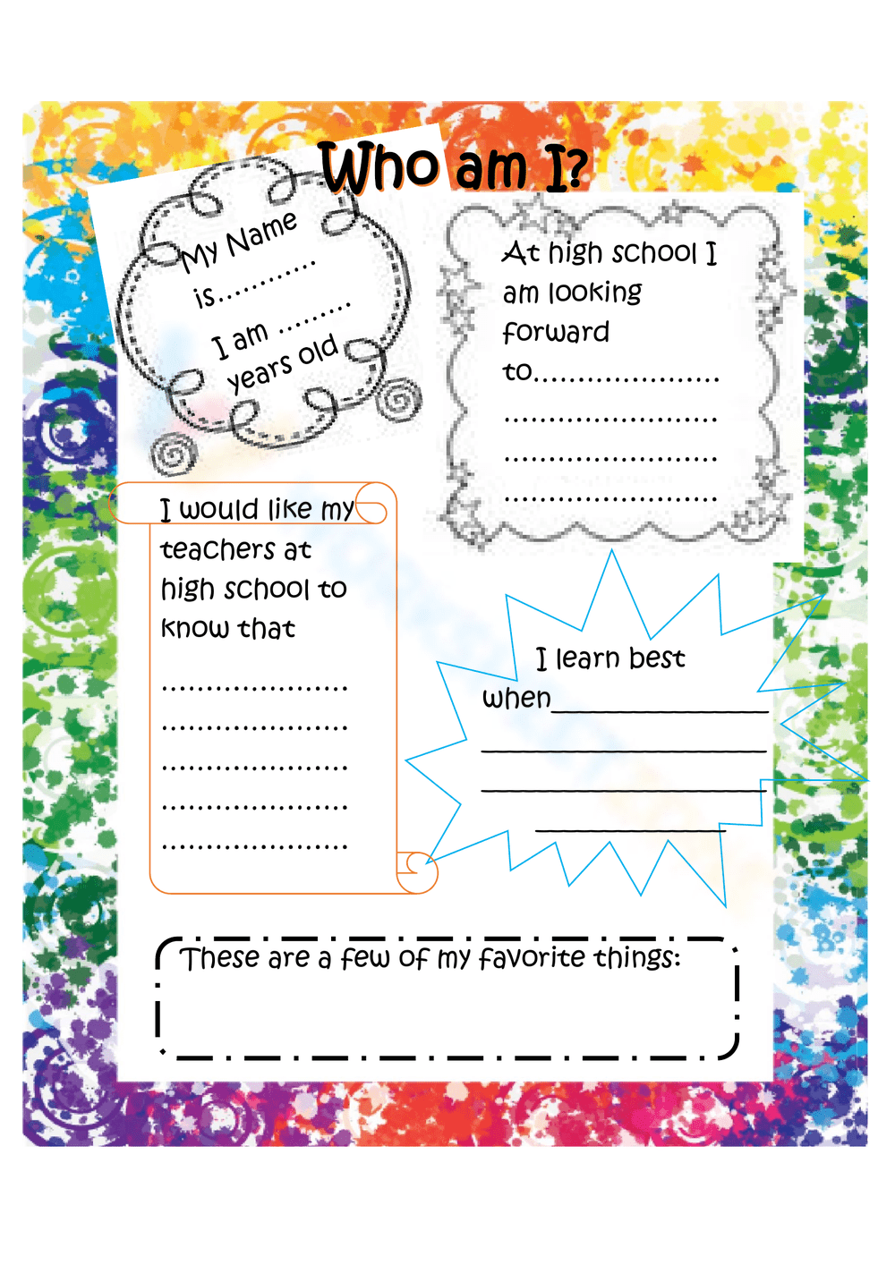 Free Who Am I Worksheet Collection For Students