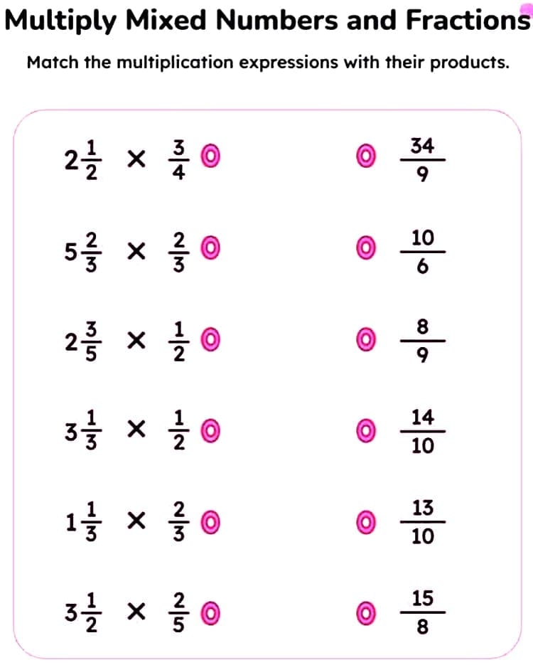 Fun Mixed Number Multiplication Worksheet Download Print Now 