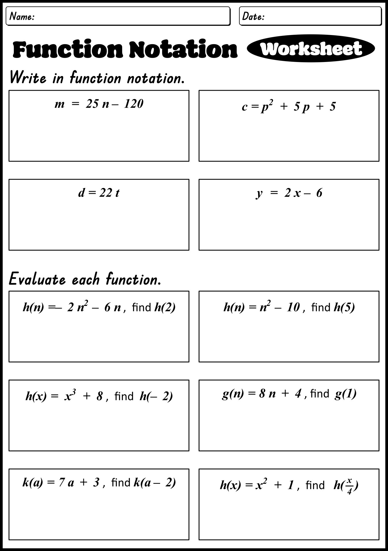 function notation worksheet function notation worksheet
