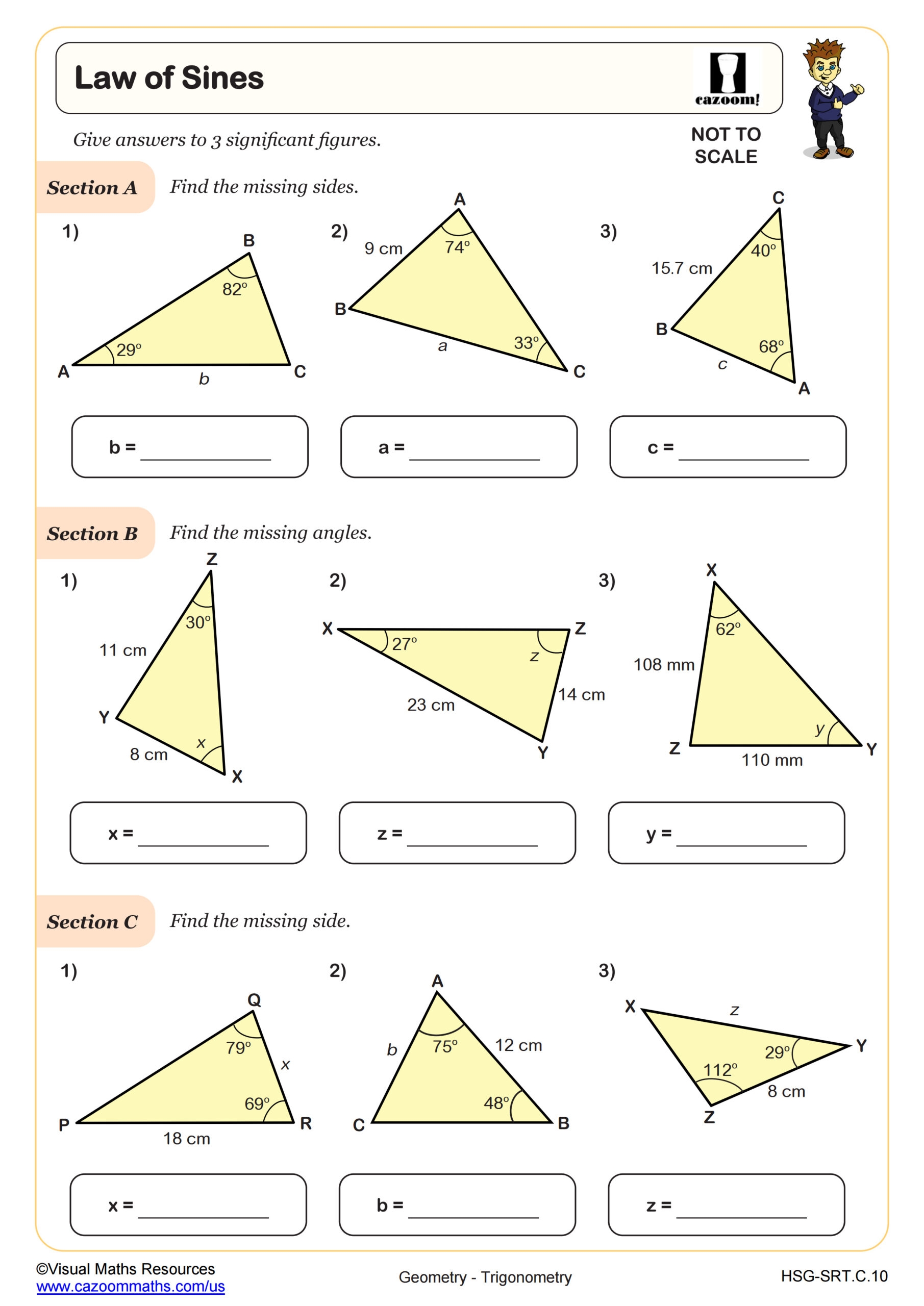 G SRT D 10 Worksheet 2 Solving The Law Of Sines AAS ASA 