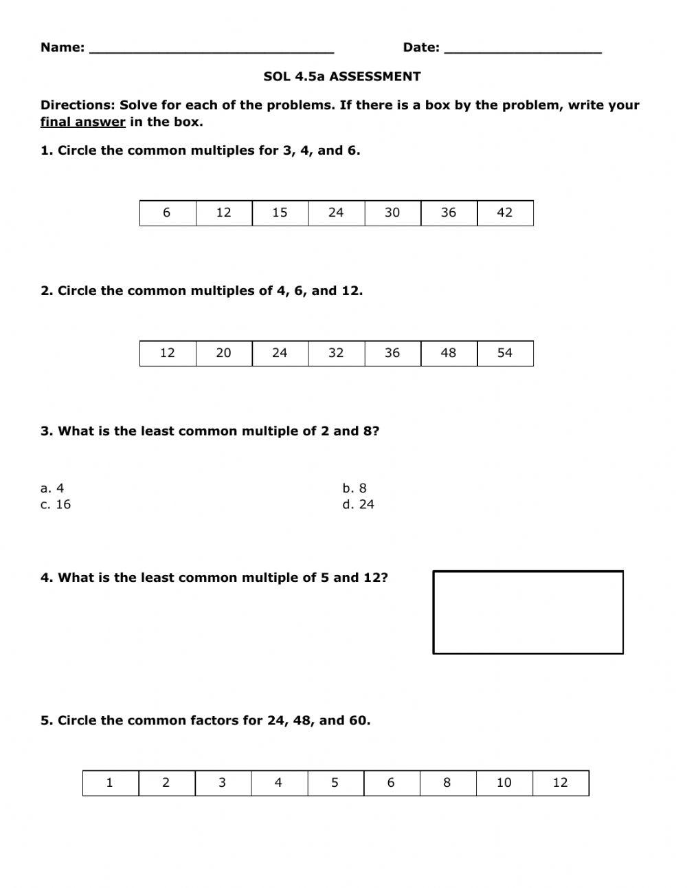 GCF And LCM Word Problems K5 Learning Worksheets Library