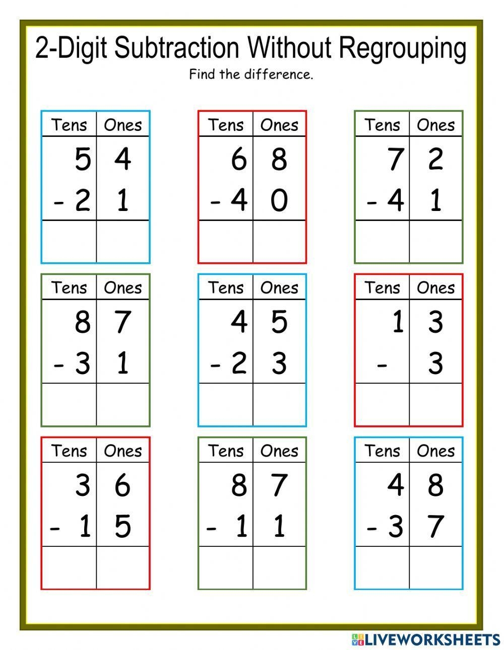 subtraction with regrouping worksheets