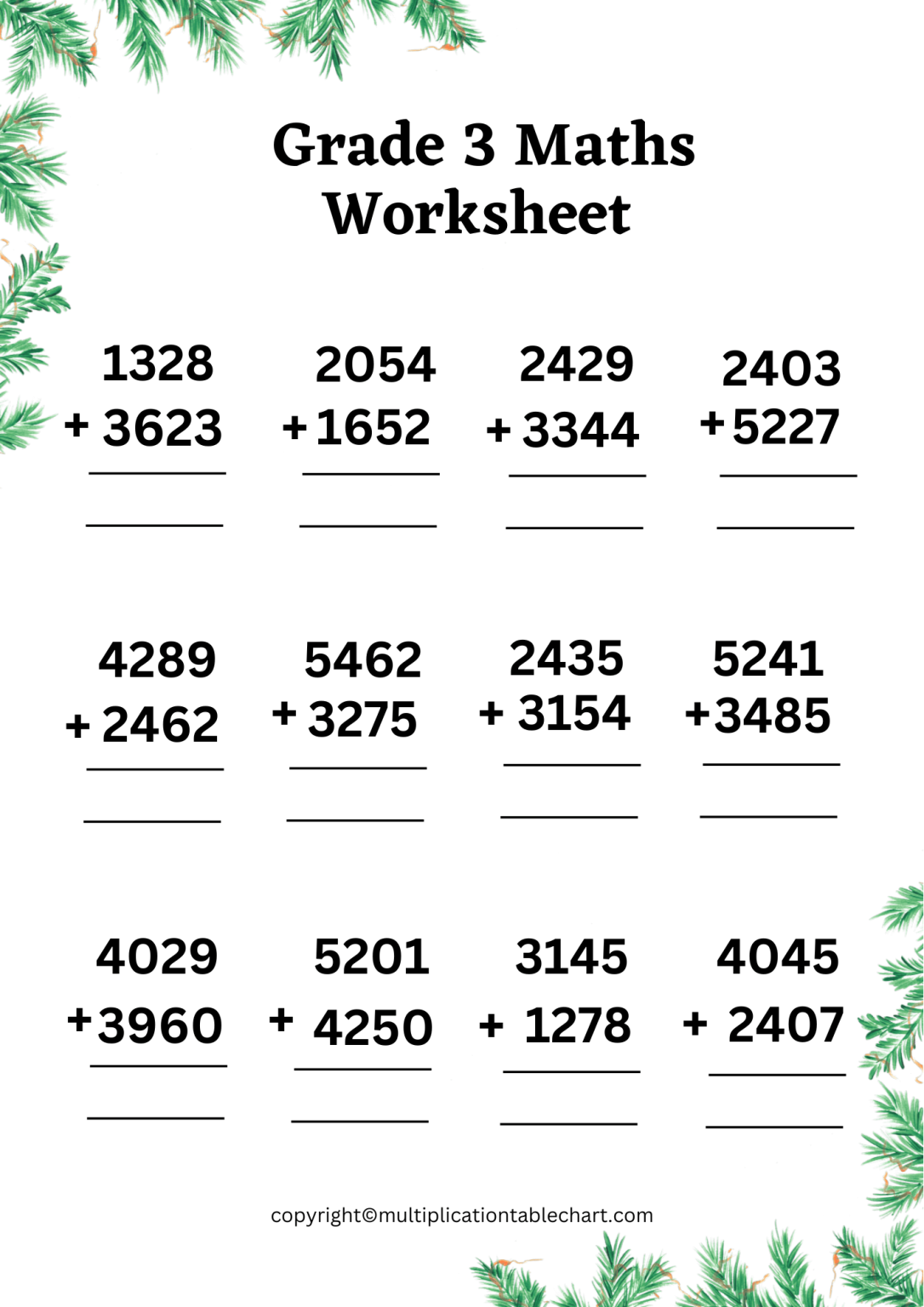 Grade 3 Maths Worksheets With Answers Multiplication Table