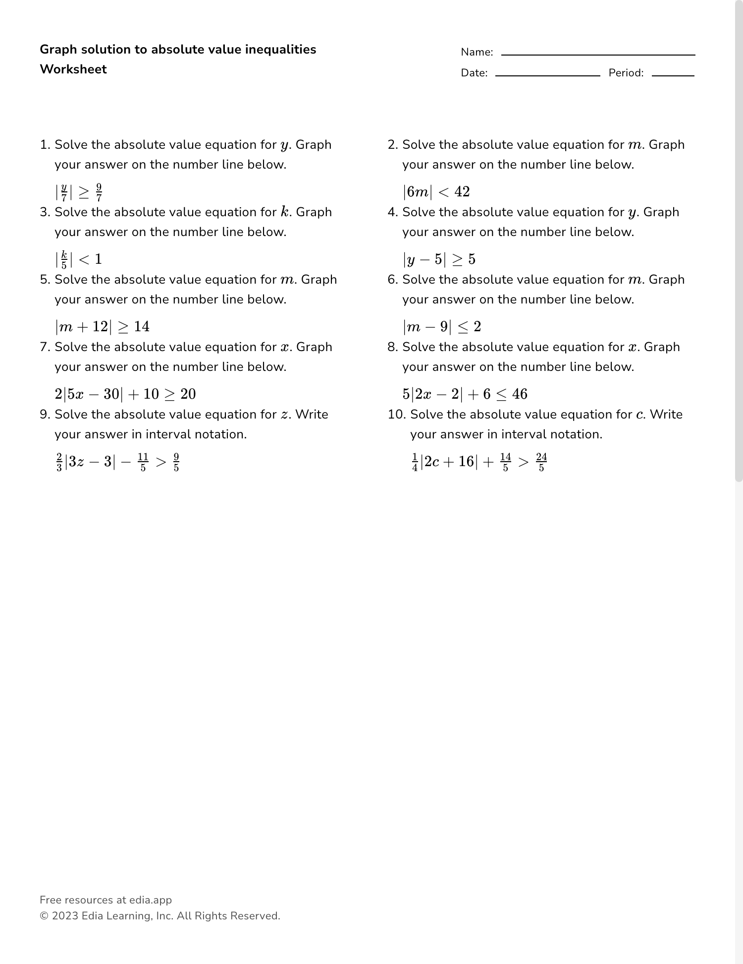 Graph Solution To Absolute Value Inequalities Worksheet Worksheets 