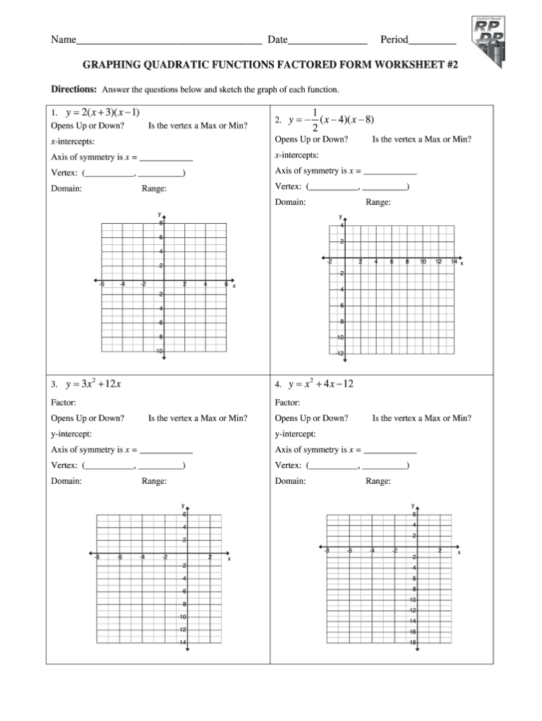 Graphing Quadratic Functions Factored Form Worksheet 2 Answer Key Graphing Quadratic Functions Factored Form Worksheet 2 Answer Key