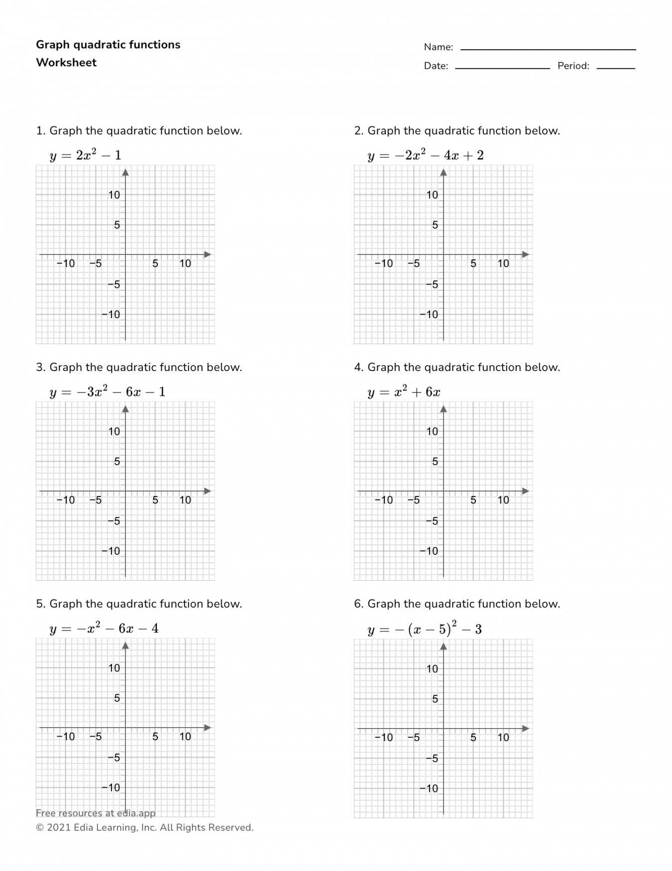 Graphing Quadratic Functions Worksheet Printable PDF Template Graphing Quadratic Functions Worksheet Printable PDF Template