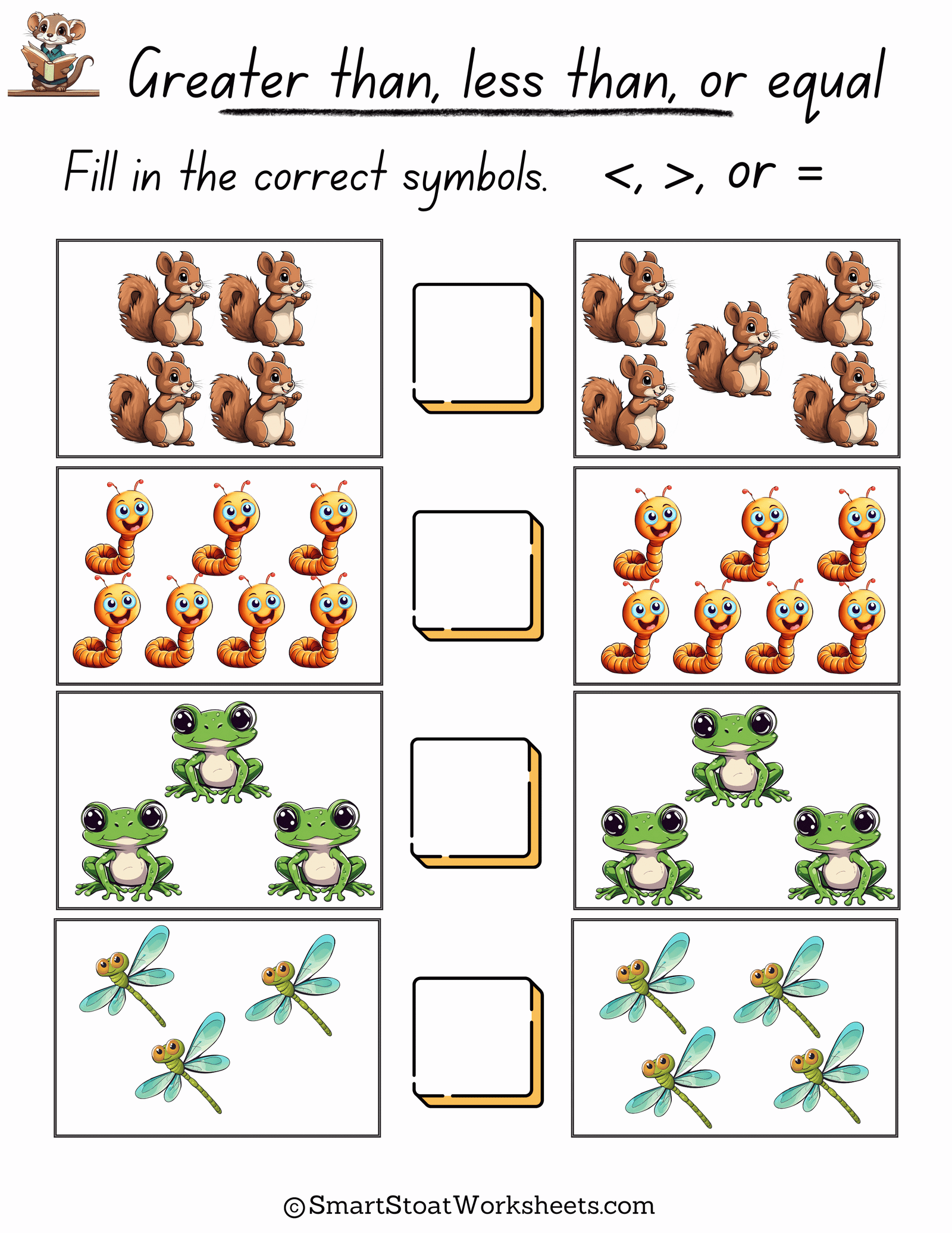 Greater Than And Less Than Signs Worksheets With Animals 