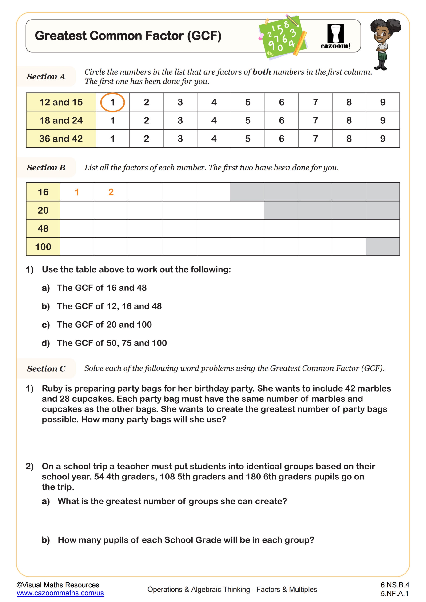 greatest common factor worksheet