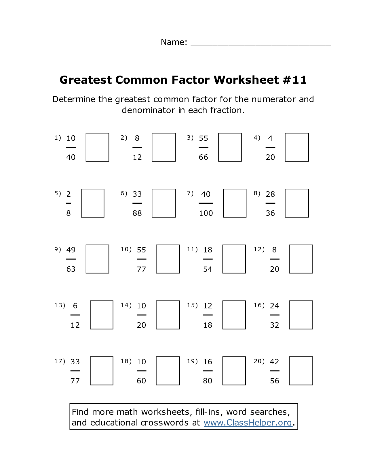 Greatest Common Factor Worksheet FactorWorksheets