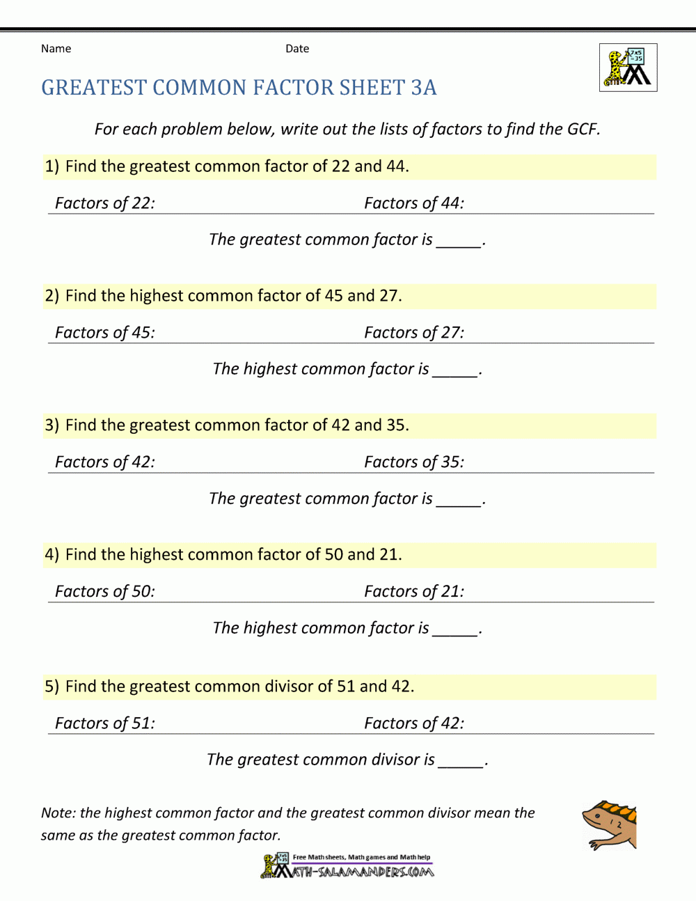Greatest Common Factor Worksheet Page Worksheets Library