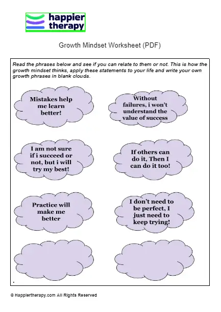 Growth Mindset Worksheet PDF HappierTHERAPY Growth Mindset Worksheet PDF HappierTHERAPY