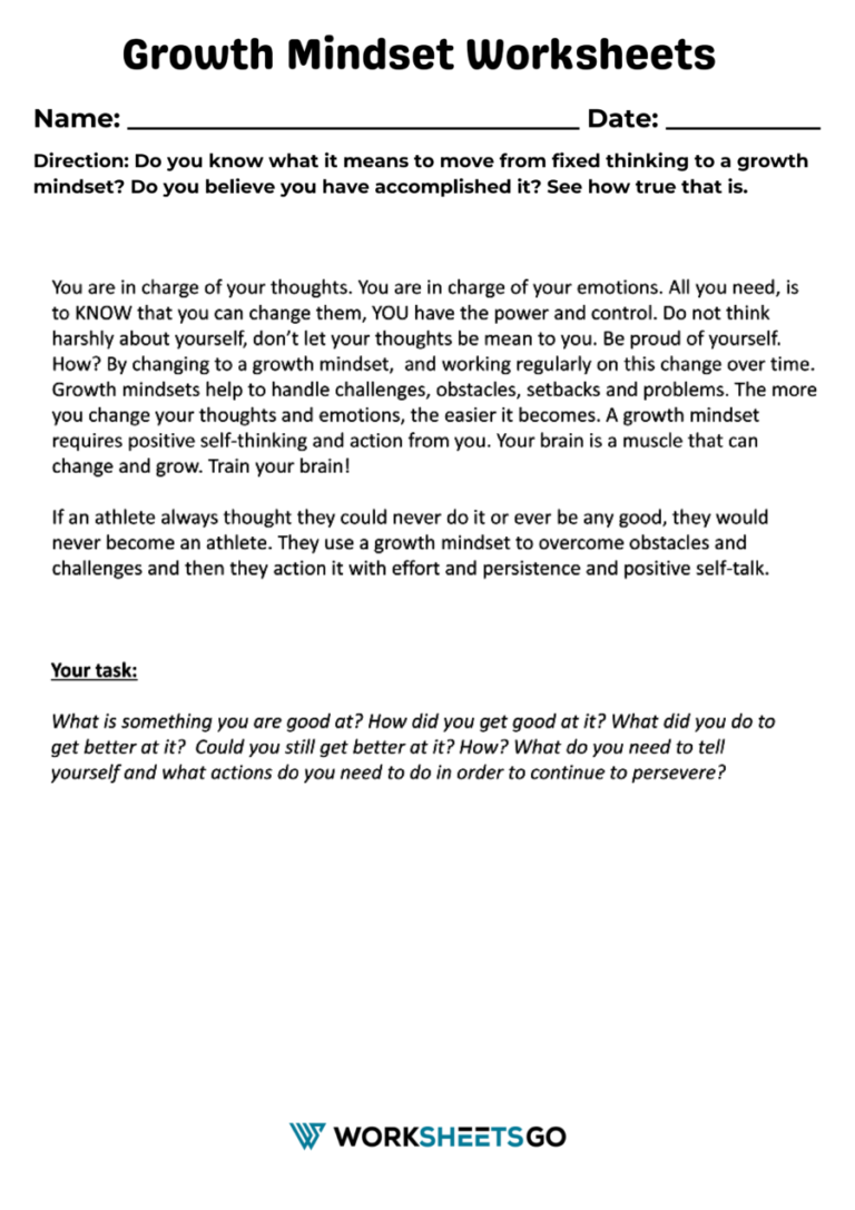 Growth Mindset Worksheets WorksheetsGO