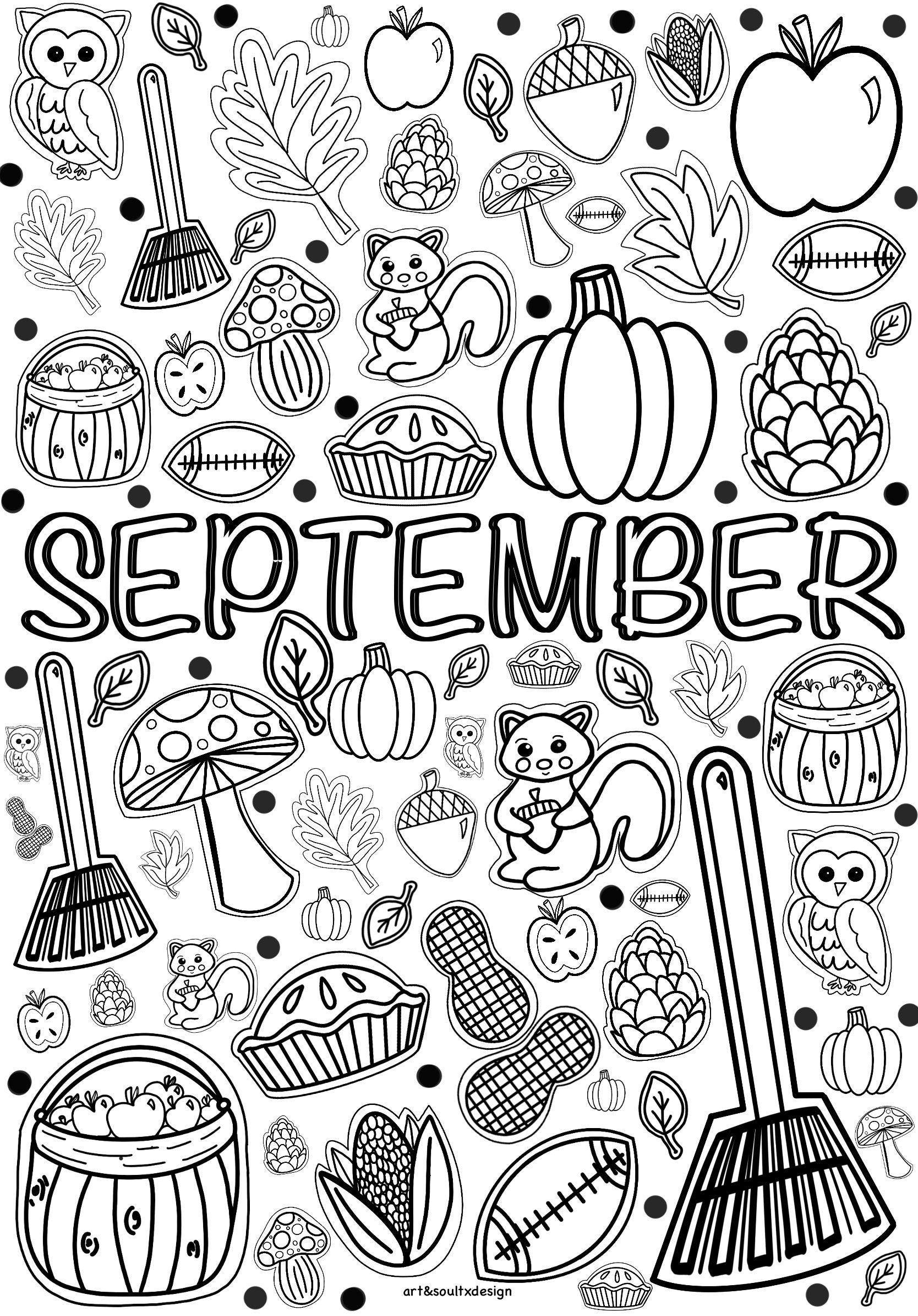 Hand drawn Fall Coloring Pages September October November Seasonal 