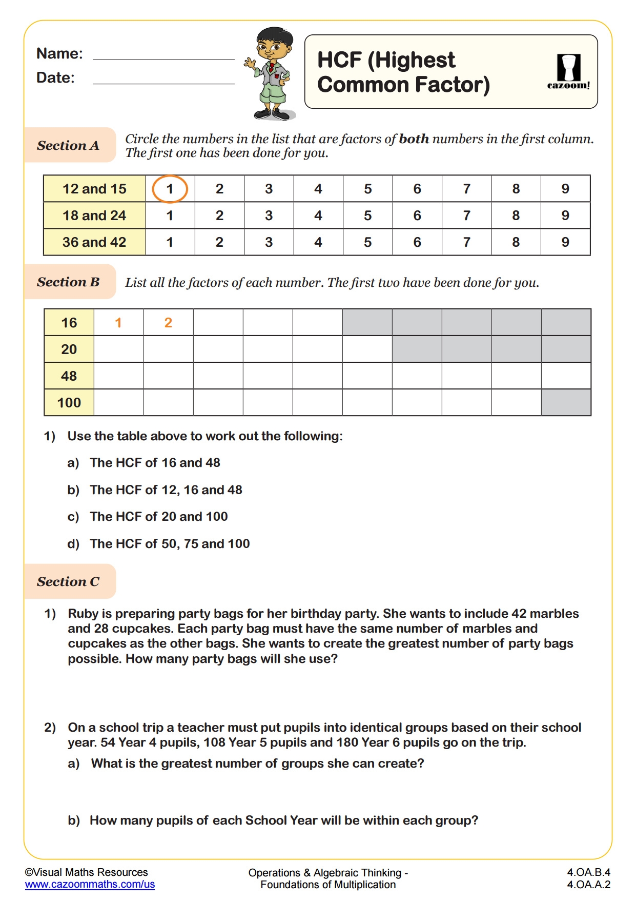 HCF Highest Common Factor Worksheet Fun And Engaging 4th Grade PDF HCF Highest Common Factor Worksheet Fun And Engaging 4th Grade PDF