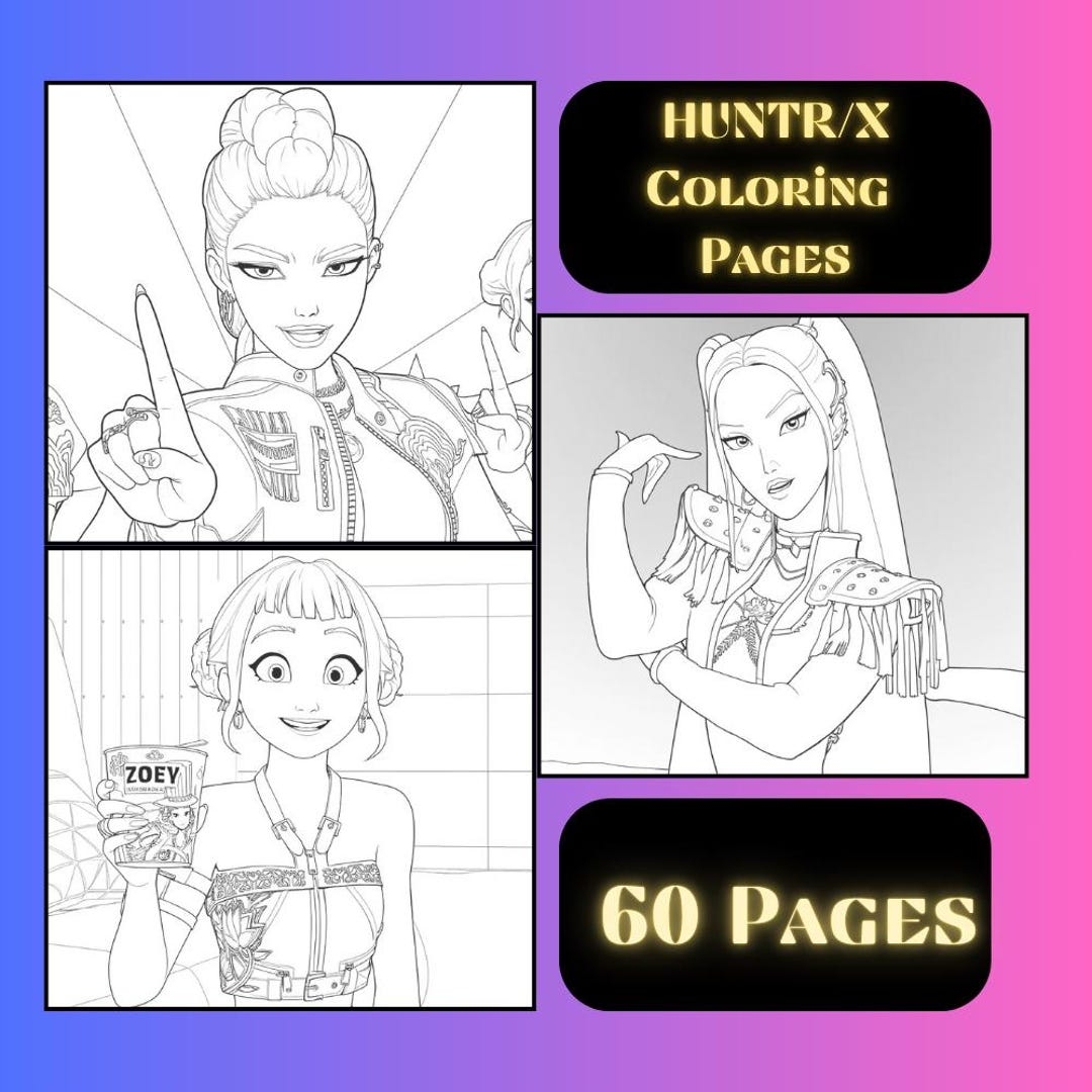 Huntrix K pop Demon Hunters Coloring Book Printable Art Fantasy Kpop Huntrix K pop Demon Hunters Coloring Book Printable Art Fantasy Kpop