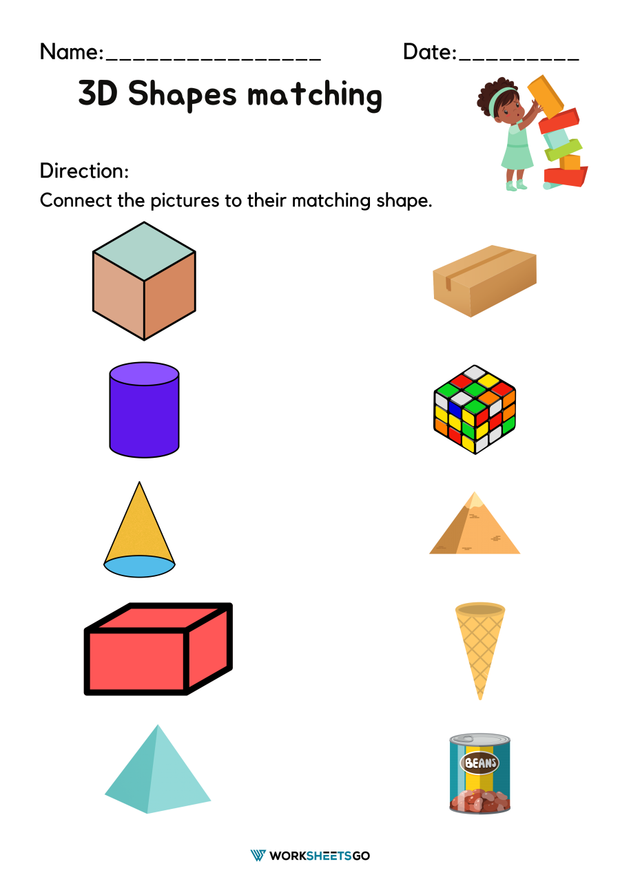 Identify 3d Shapes Matching Worksheets Identify 3d Shapes Matching Worksheets