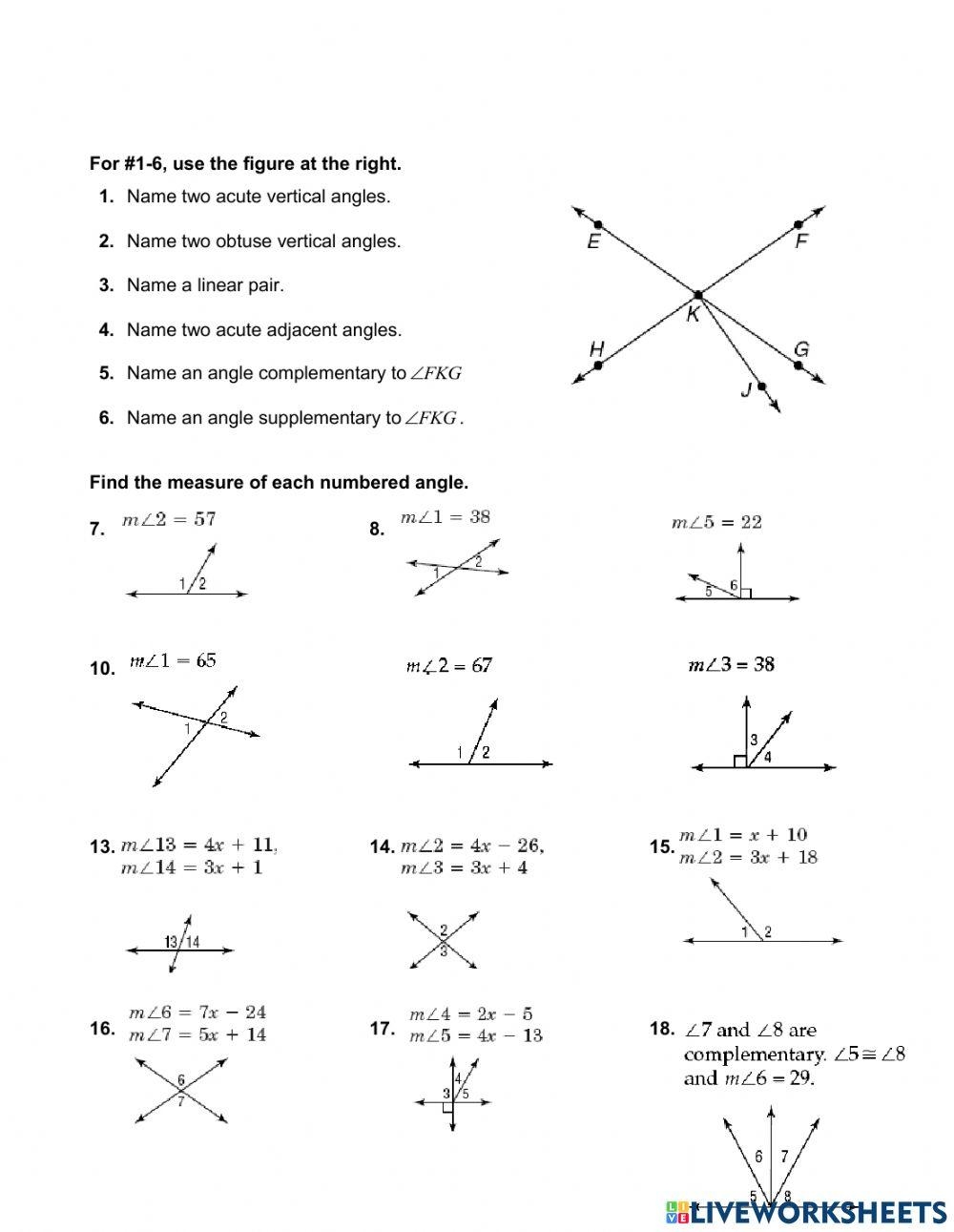 Identify Each Pair Of Angles As Adjacent Vertical Complementary Identify Each Pair Of Angles As Adjacent Vertical Complementary