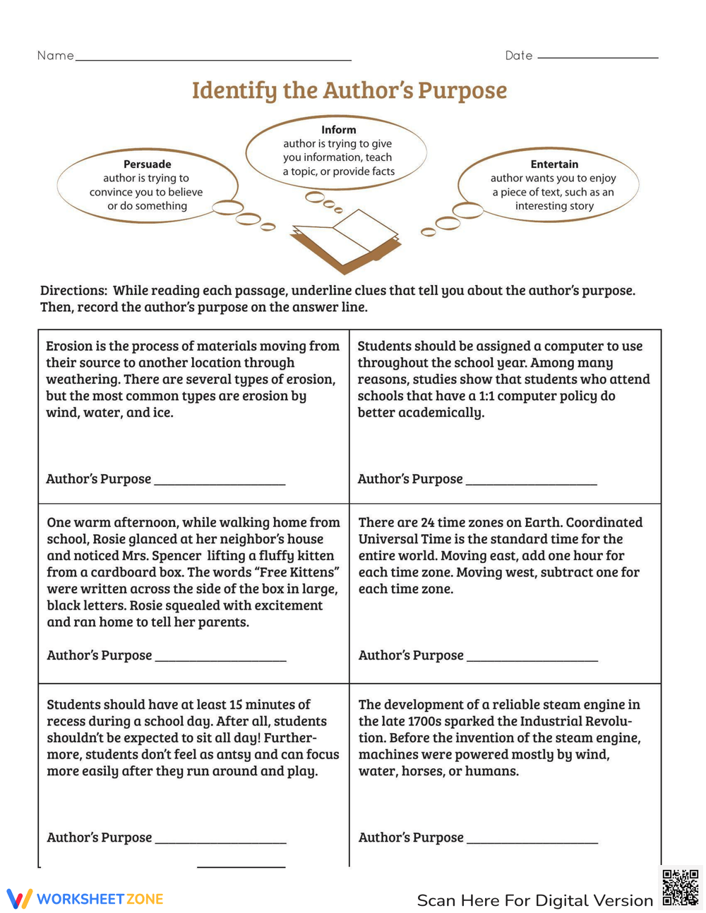 Identify The Author 39 s Purpose Worksheet Identify The Author 39 s Purpose Worksheet