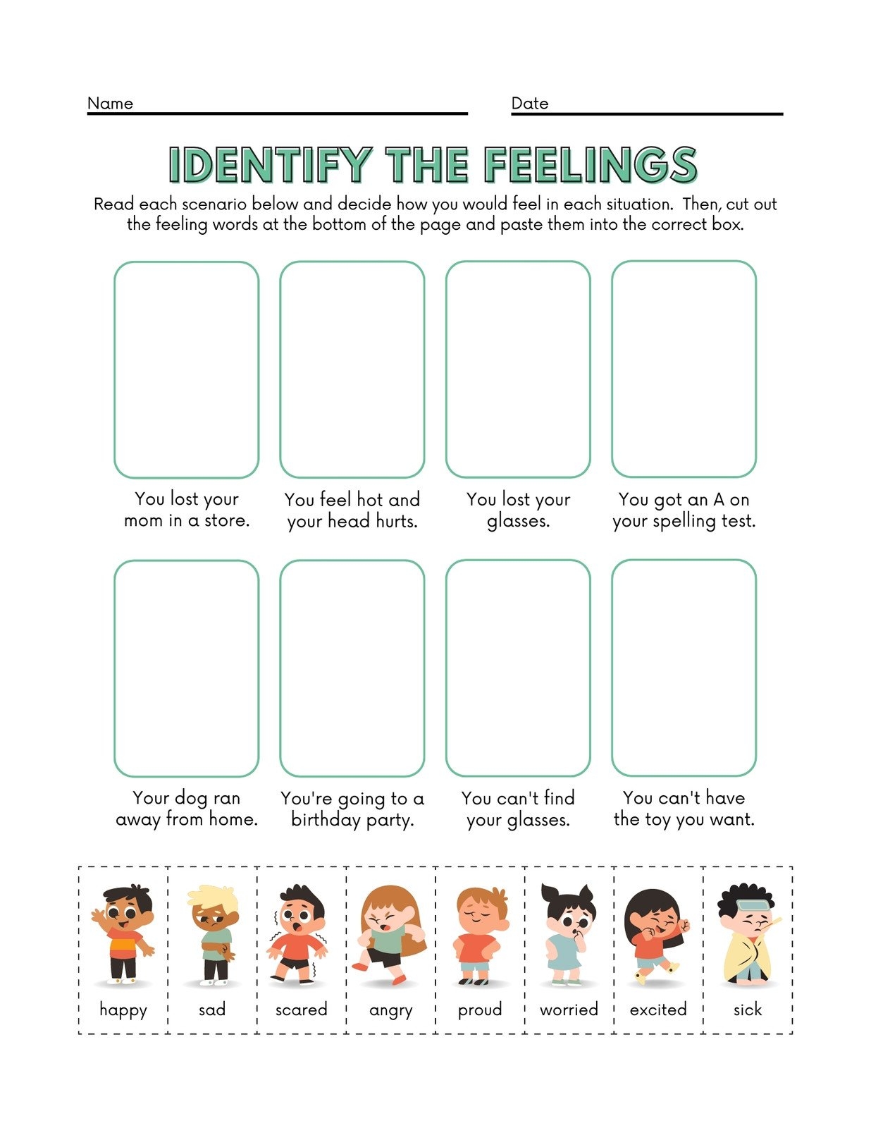 Identifying Emotions Worksheet