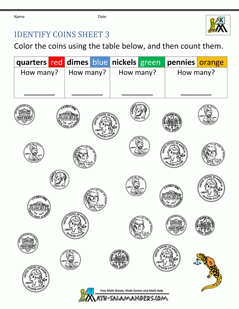 Identifying Money Worksheets