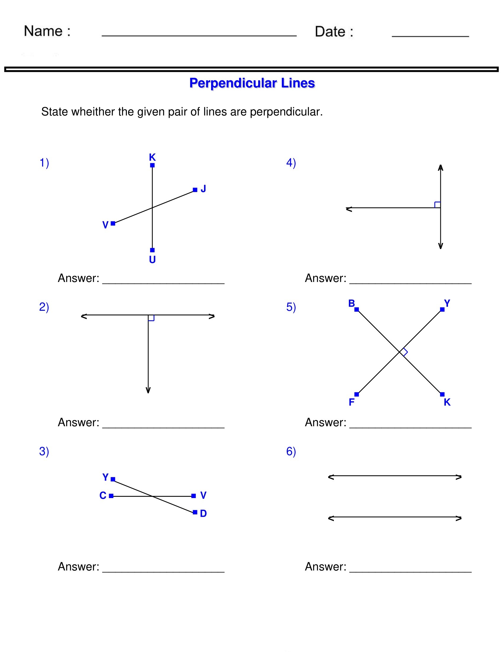 parallel and perpendicular lines worksheet