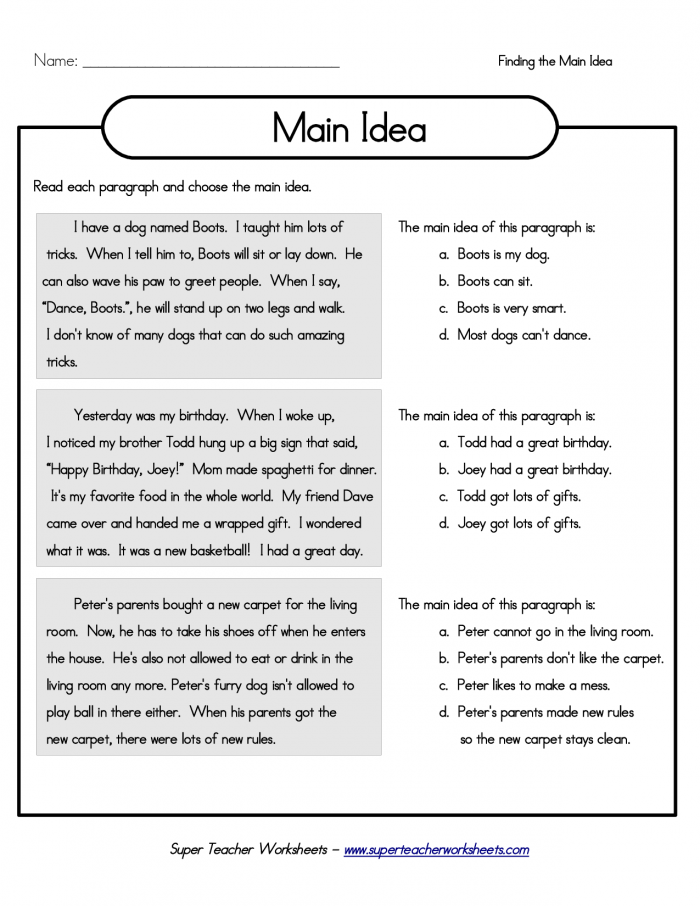 Identifying The Main Idea And Details Worksheets 99Worksheets Identifying The Main Idea And Details Worksheets 99Worksheets