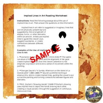 Implied Lines In Art Reading Worksheet Editable By Rods Social Studies Implied Lines In Art Reading Worksheet Editable By Rods Social Studies