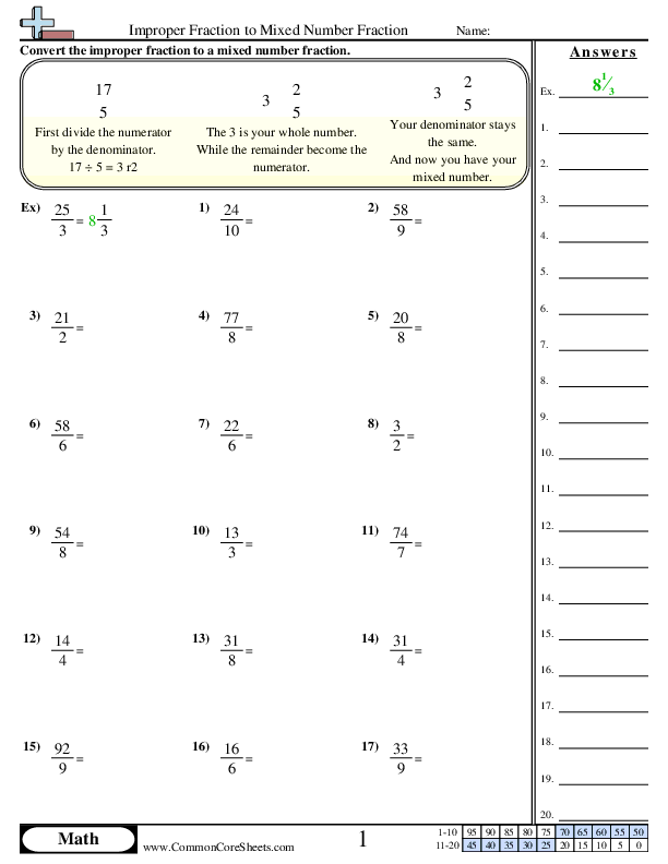 Improper Fraction To Mixed Number Fraction Worksheet Download Improper Fraction To Mixed Number Fraction Worksheet Download