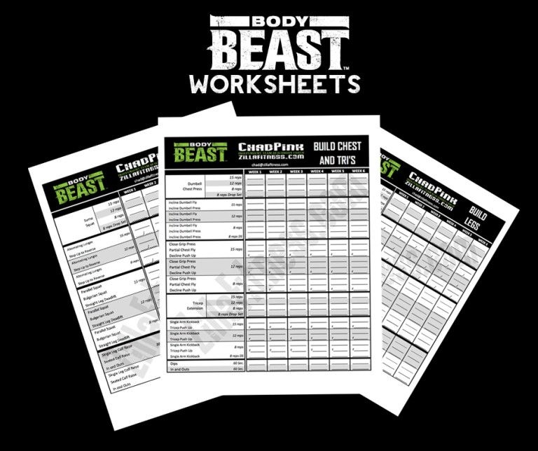 body beast printable workout sheets exercises