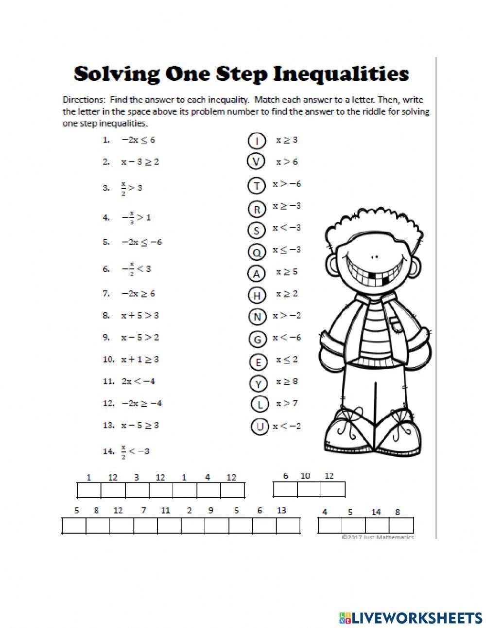 Inequality One Step Quiz Worksheet Live Worksheets Worksheets Library
