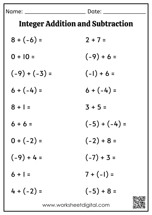 Integer Addition And Subtraction Worksheet Digital Worksheets Library Integer Addition And Subtraction Worksheet Digital Worksheets Library