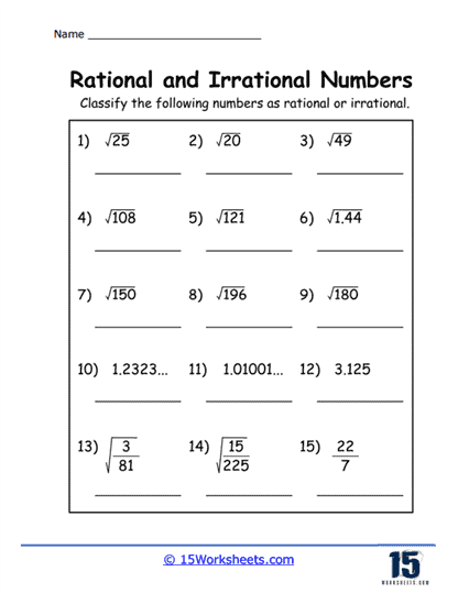 rational and irrational numbers worksheet