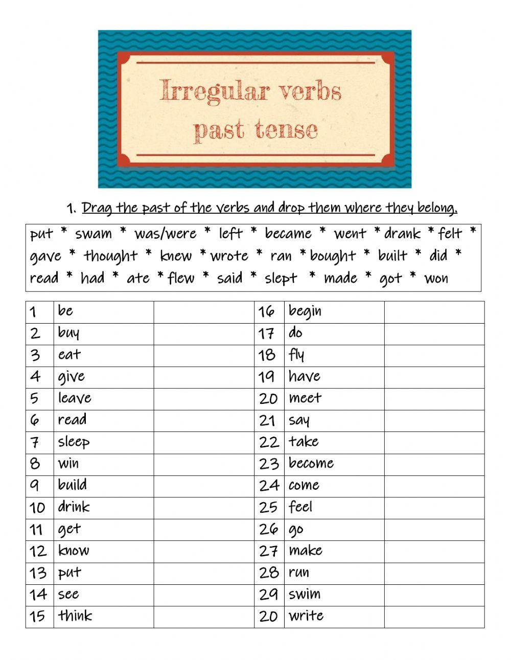 Irregular Verbs past Tense Worksheet Worksheets Library Irregular Verbs past Tense Worksheet Worksheets Library