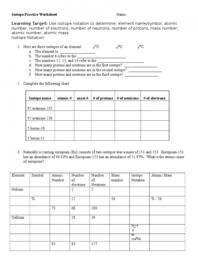 Isotope Practice Worksheet Pdf Printable PDF Template Isotope Practice Worksheet Pdf Printable PDF Template