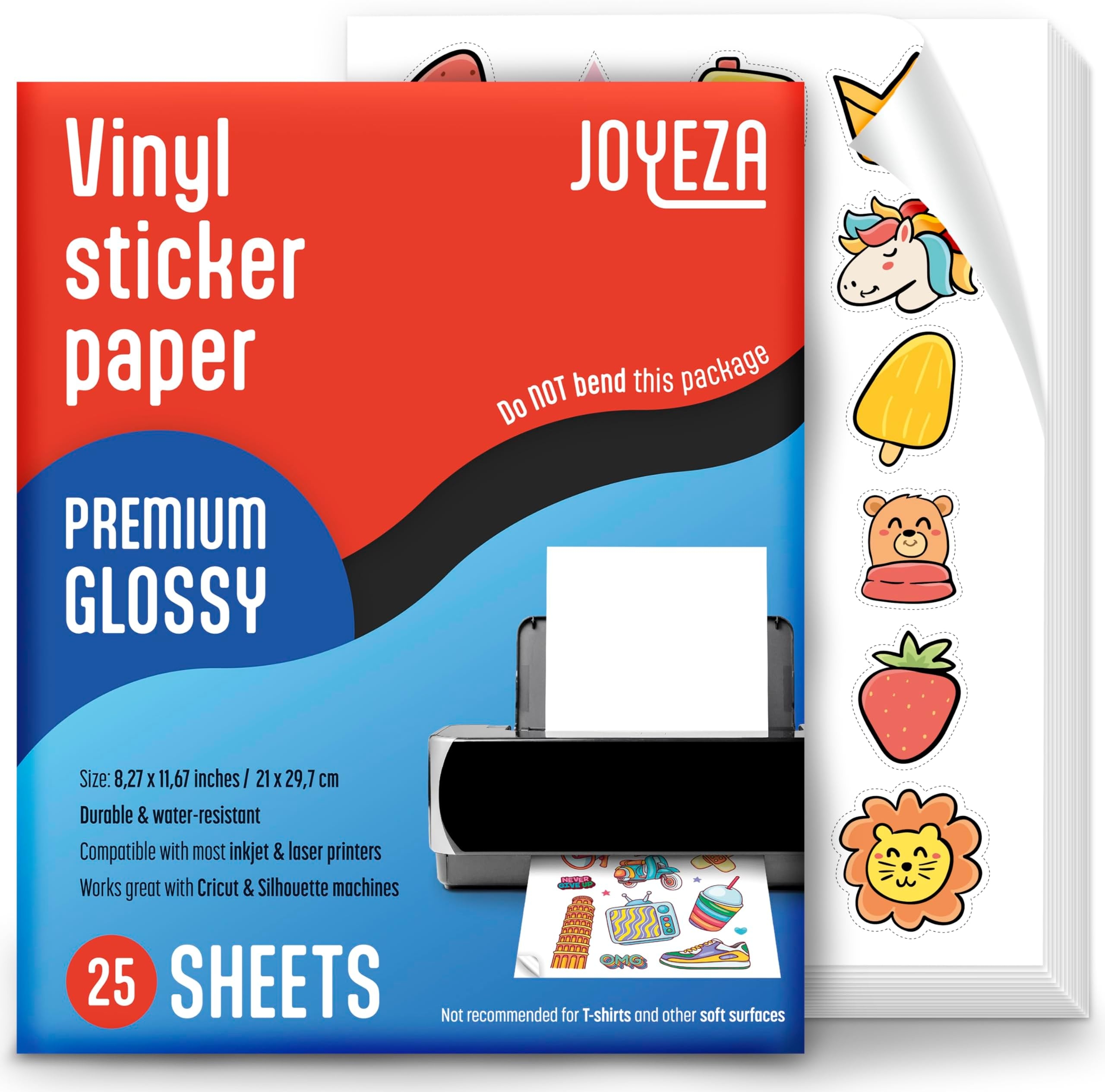 JOYEZA Premium Printable Vinyl Sticker Paper For Inkjet Printer 25 