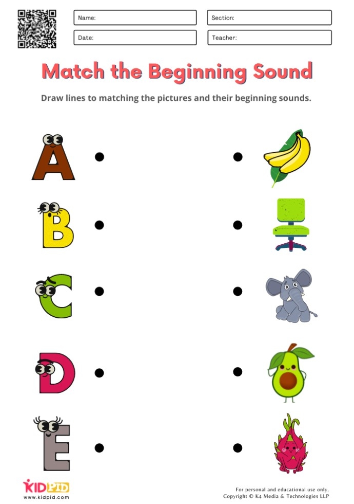Kindergarten Phonics Worksheet