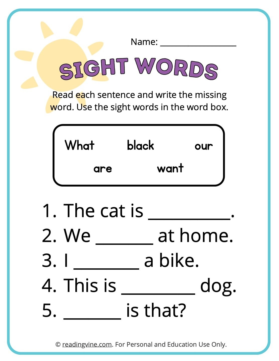 kindergarten worksheets sight words