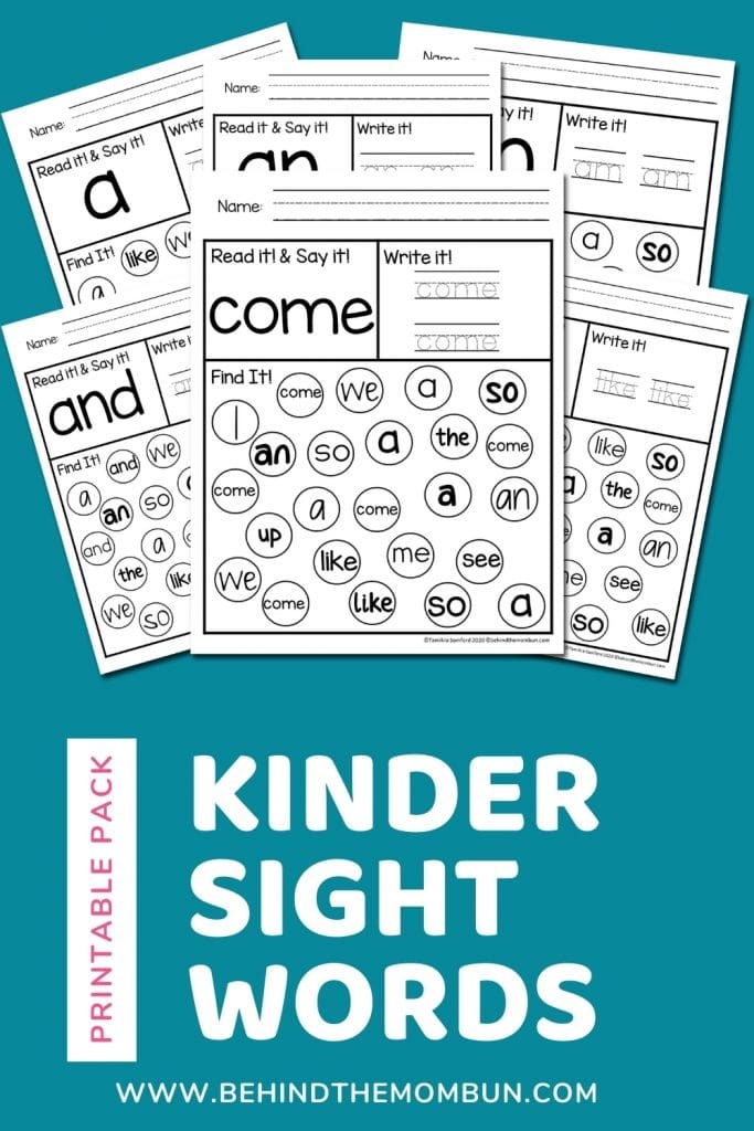Kindergarten Sight Words Worksheets Behind The Mom Bun