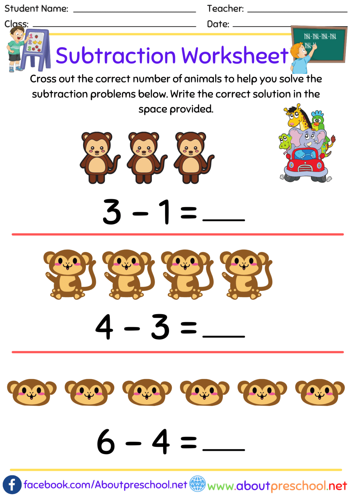 Kindergarten Subtraction Worksheets 2 About Preschool